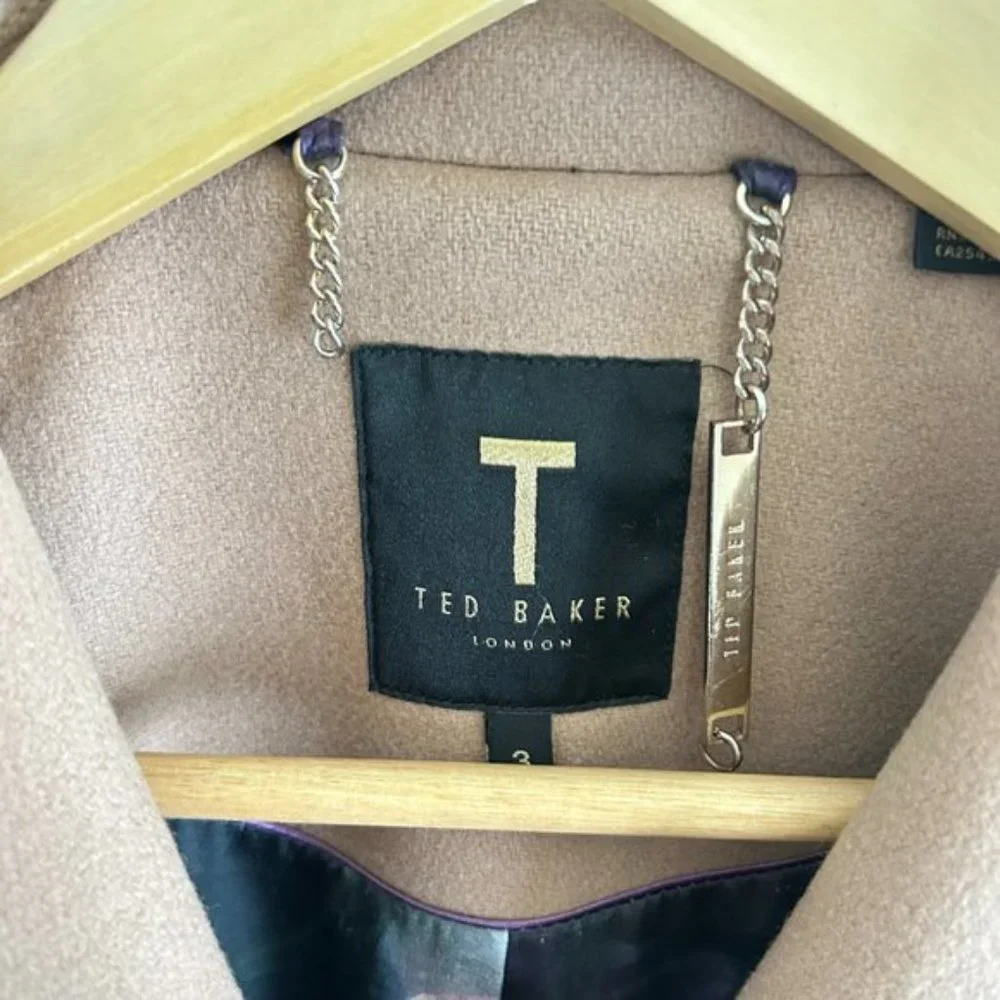 Ted Baker Rytaa Light Pink Short Belted Wool Pea Coat sz 3 - Picture 6 of 11